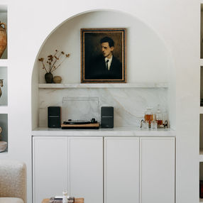 Beverly Hills Michigan living room remodel with arched built-ins