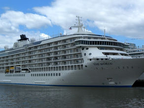 Cruise vessel at Manhattan Cruise Terminal Pier 88 on the Hudson River, historical photograph from April 2011