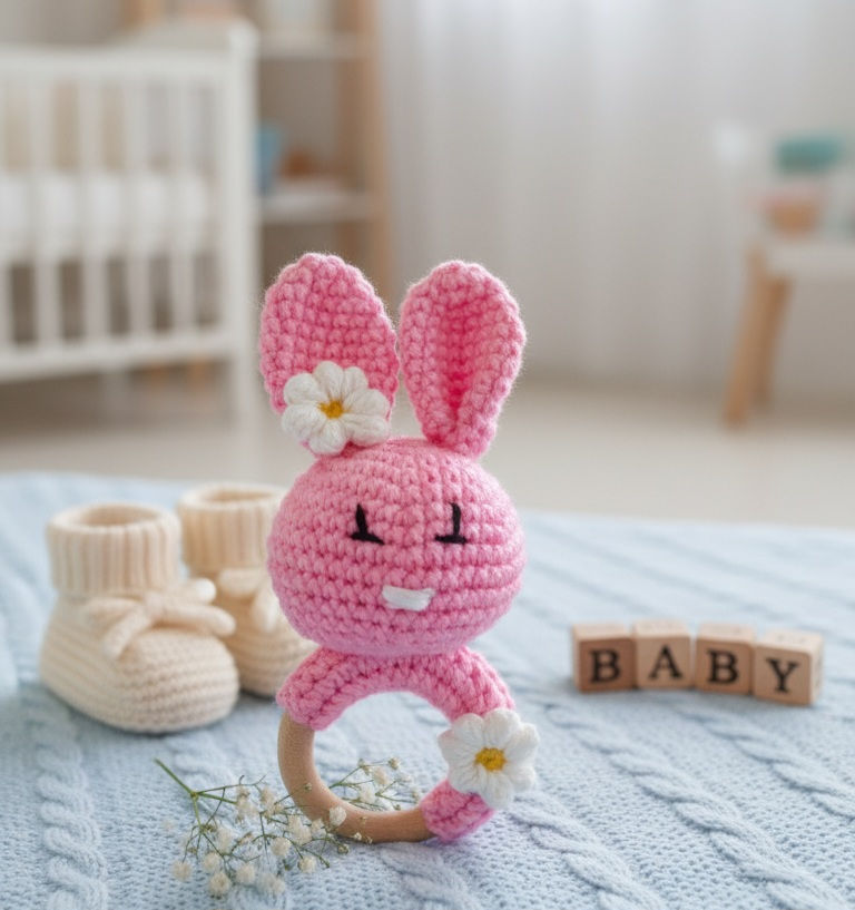 Thumbnail: Handmade Crochet Baby Rattle for Newborn (No Sound)