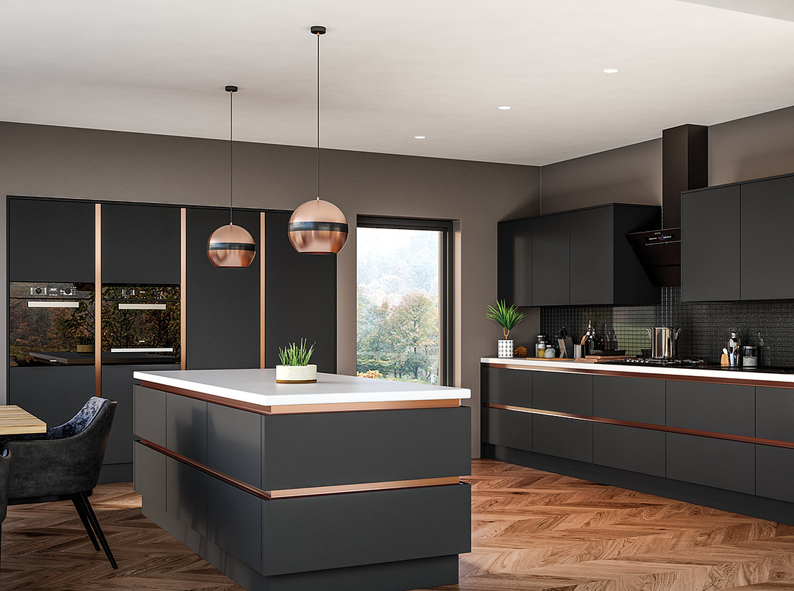 Inline rail handleless kitchen