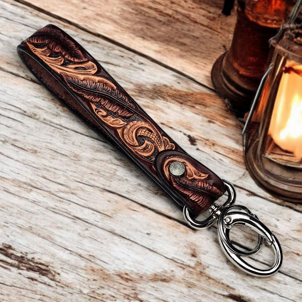 Tooled Feathers & Scrolling Vine Western Wristlet Keychain