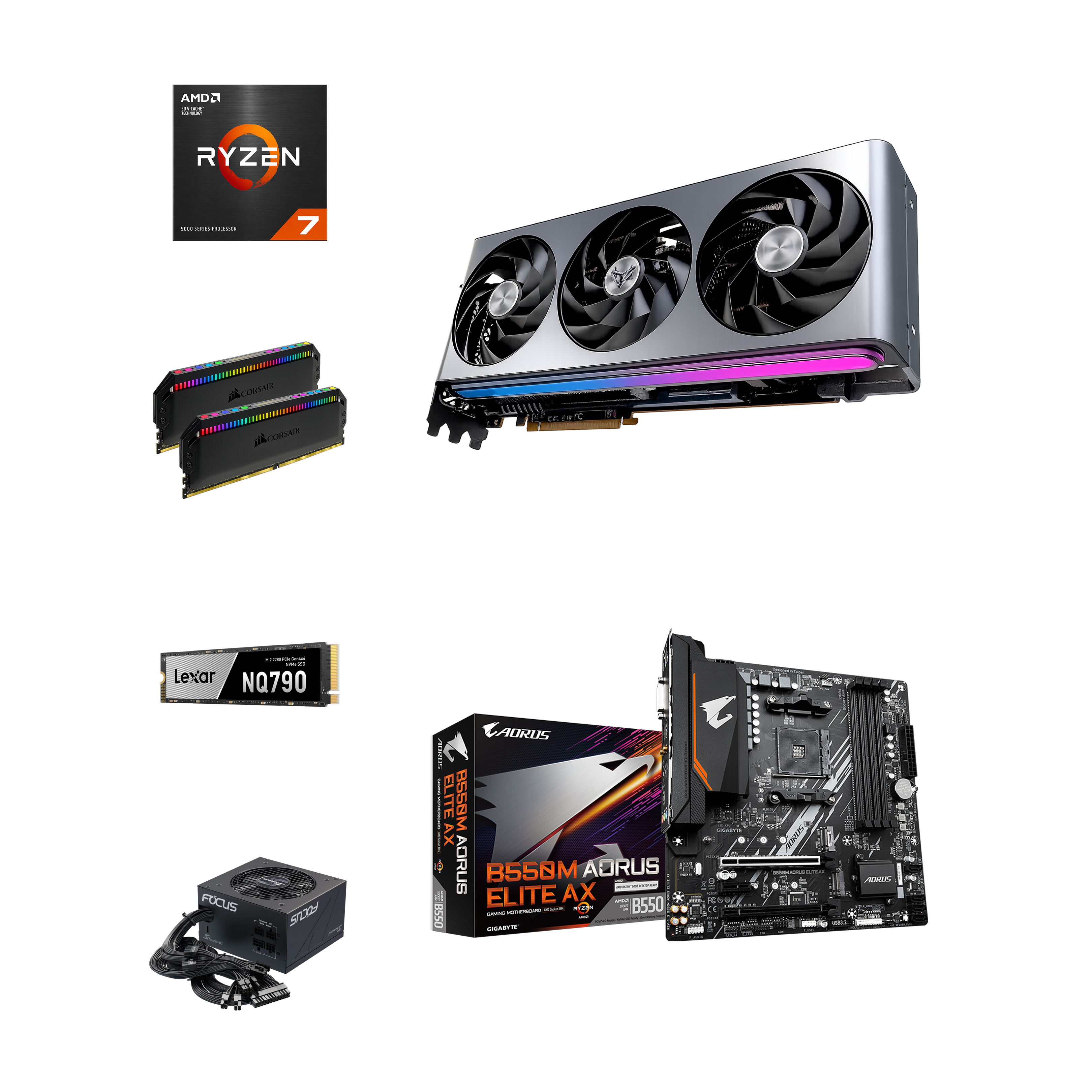 AMD Ryzen 7 5700X3D / B550 / 16GB / 1TB / 850W / Sapphire RX 7700 XT 12GB GPU