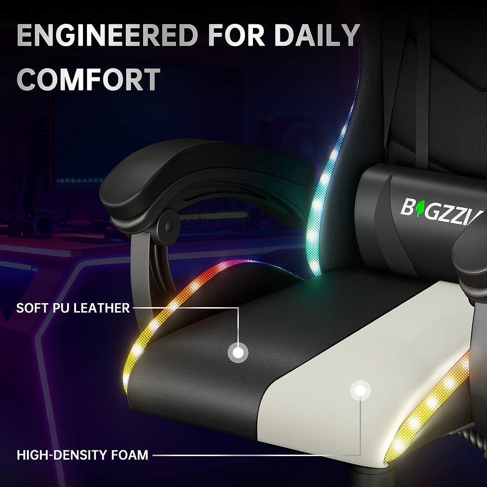 Miniatura: RGB Gaming Chair LED Lights and Ergonomic Computer Chair Reclining PU Leather Hi