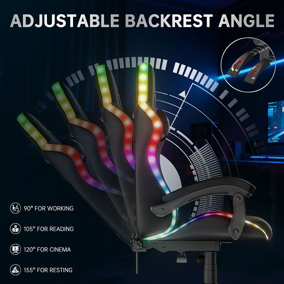 Miniatura: RGB Gaming Chair LED Lights and Ergonomic Computer Chair Reclining PU Leather Hi
