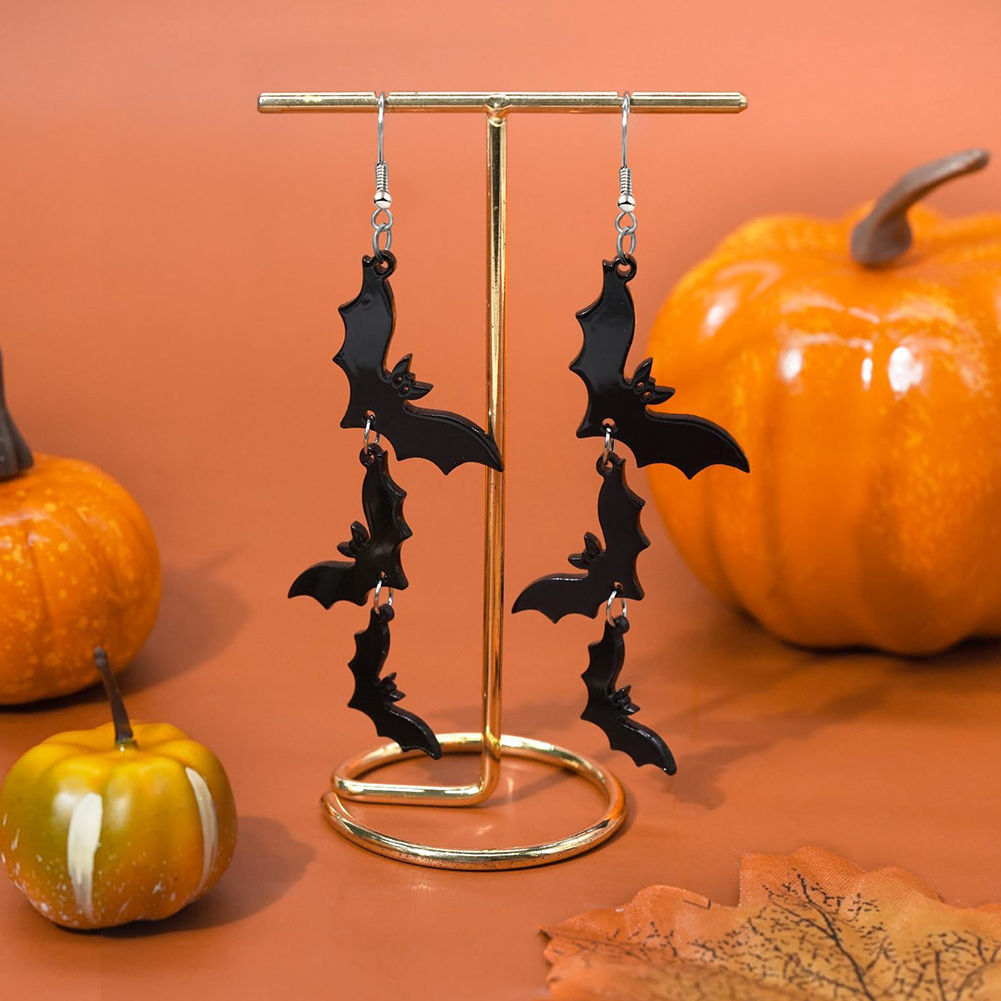 Halloween Skull Bat Drop Dangle Earrings Multi-Layered Bat Stacking Earrings Dan