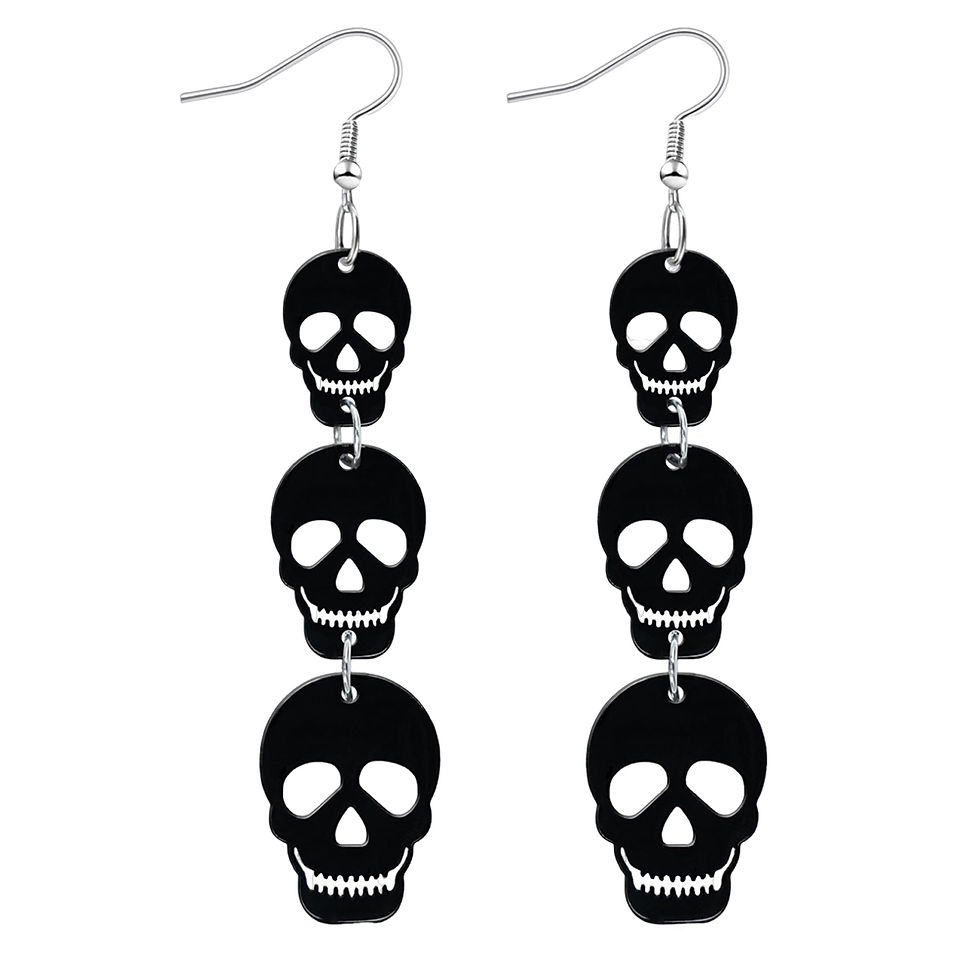 Miniatura: Halloween Skull Bat Drop Dangle Earrings Multi-Layered Bat Stacking Earrings Dan