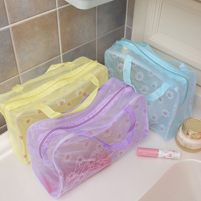 1 Pc PVC Transparent Cosmetic Bag Clear Makeup Bag for Women Girl Waterproof Zip