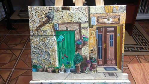 Fachada casa con macetas (50x40 cm)