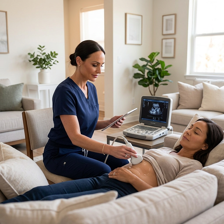 Sonographer performing a private abdominal ultrasound at MedHealth Ultrasound
