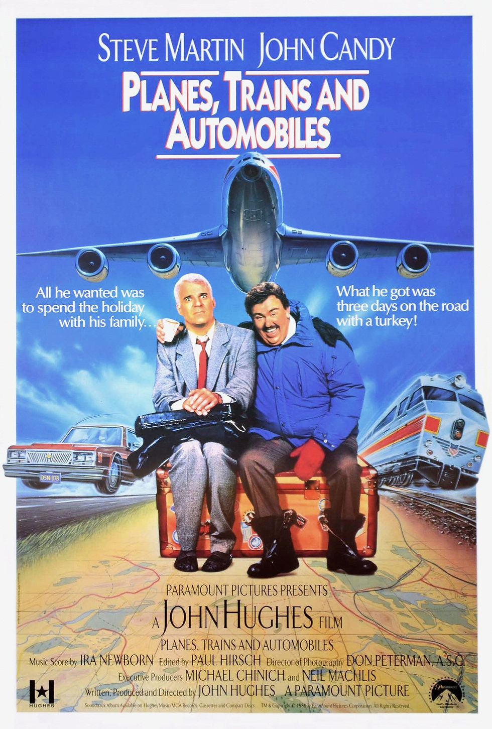 Film poster for John Hughes' 'Planes, Trains and Automobiles' (1987).
