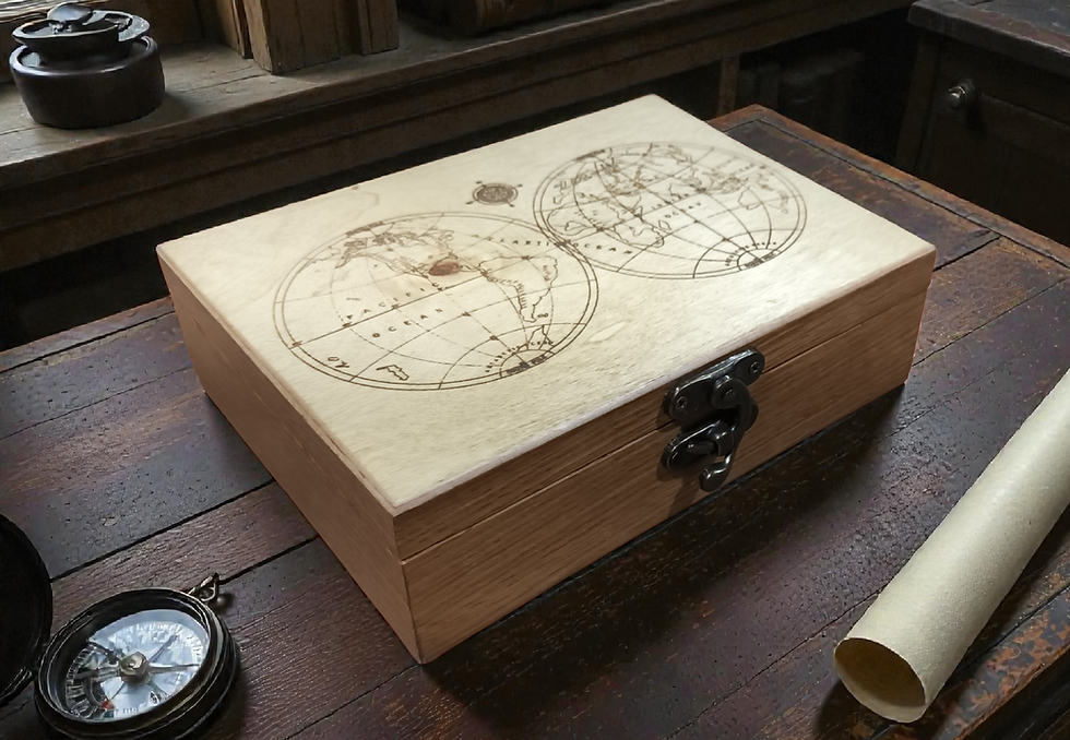 Discover the elegance of travel memories with this hand crafted oak keepsake box