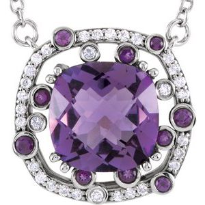 14K White Natural Amethyst & 1/6 CTW Natural Diamond 16 Necklace "