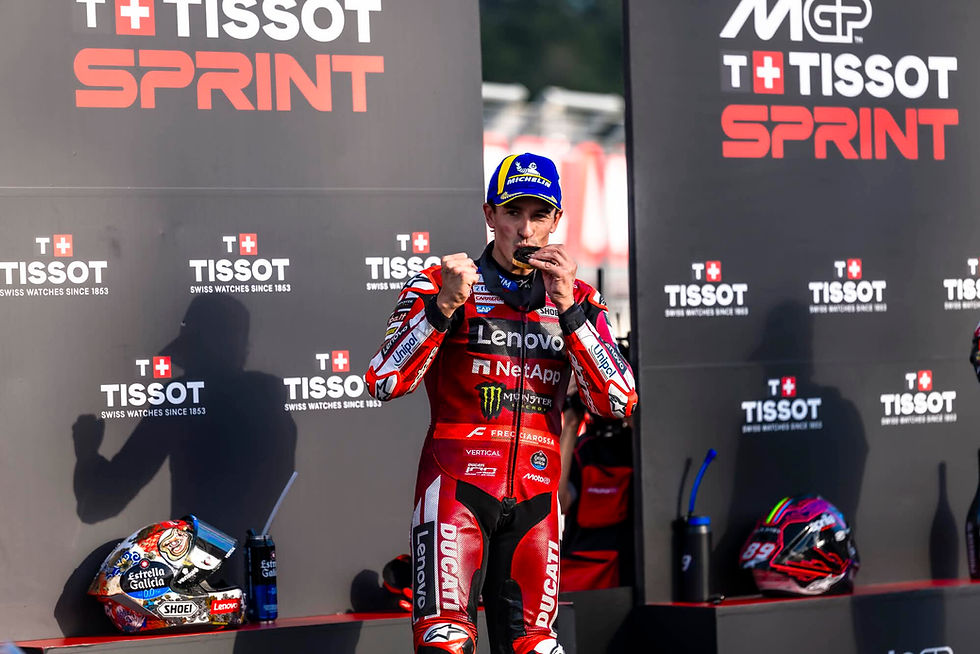 Marc Márquez on the Japanese Grand Prix sprint podium | Credit: Ducati Press