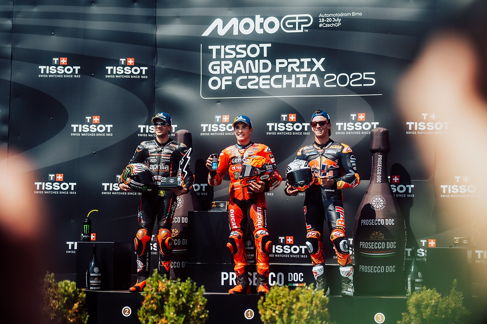 The 2025 Czech Grand Prix podium | Credit: MotoGP