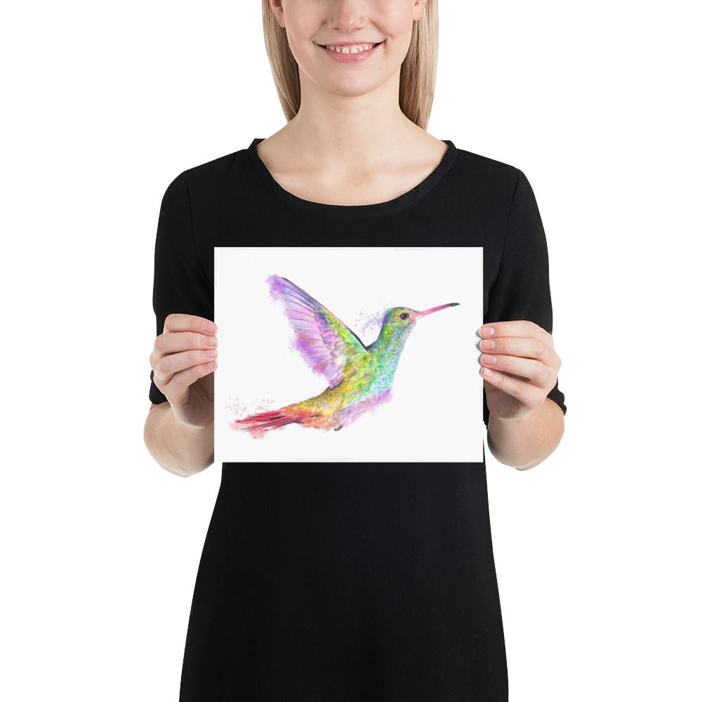 Hummingbird Art Print, Colored Pencil and Digital Media