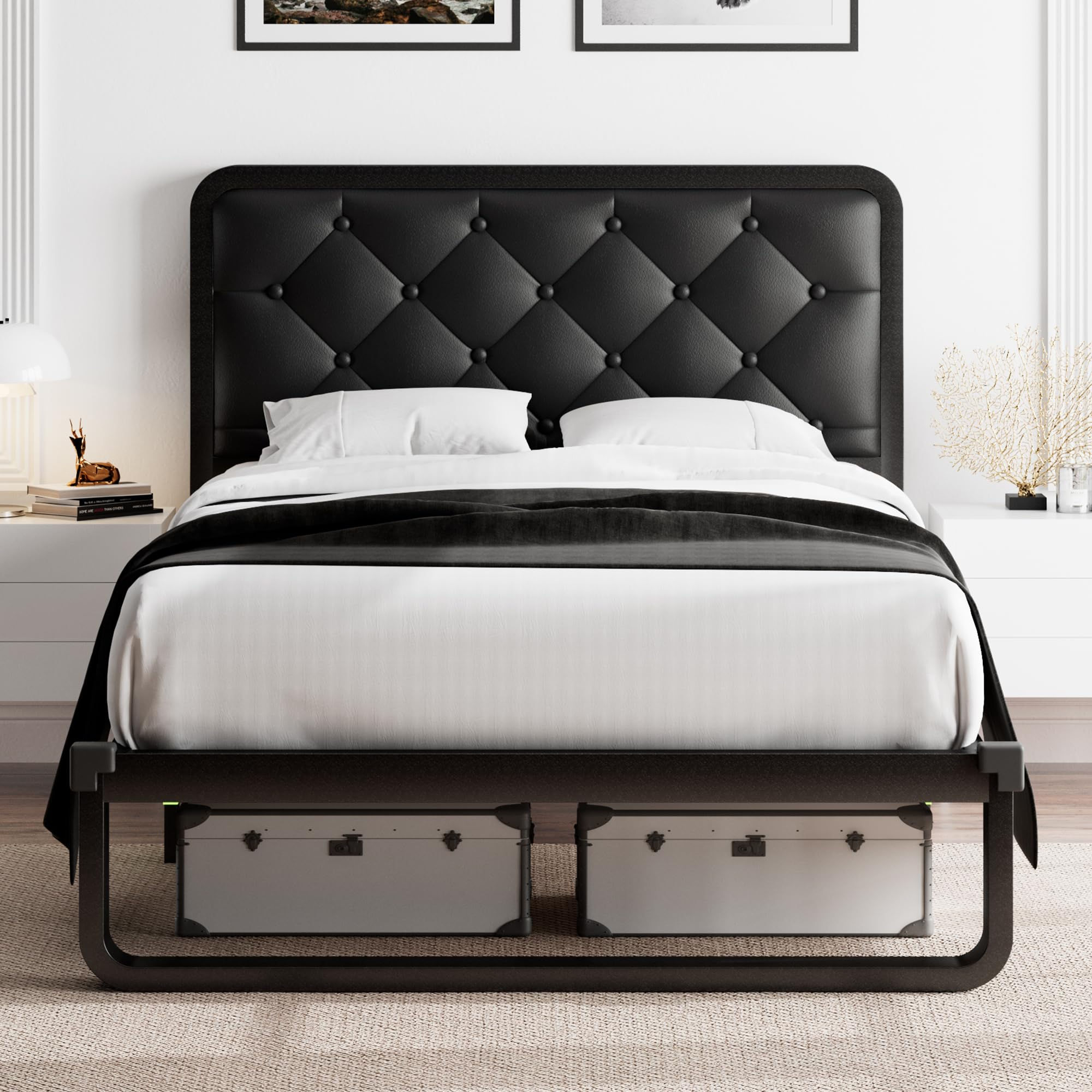 Feonase Twin Bed Frame Upholstered Platform Bed Frame with Heavy-Duty Steel Slat