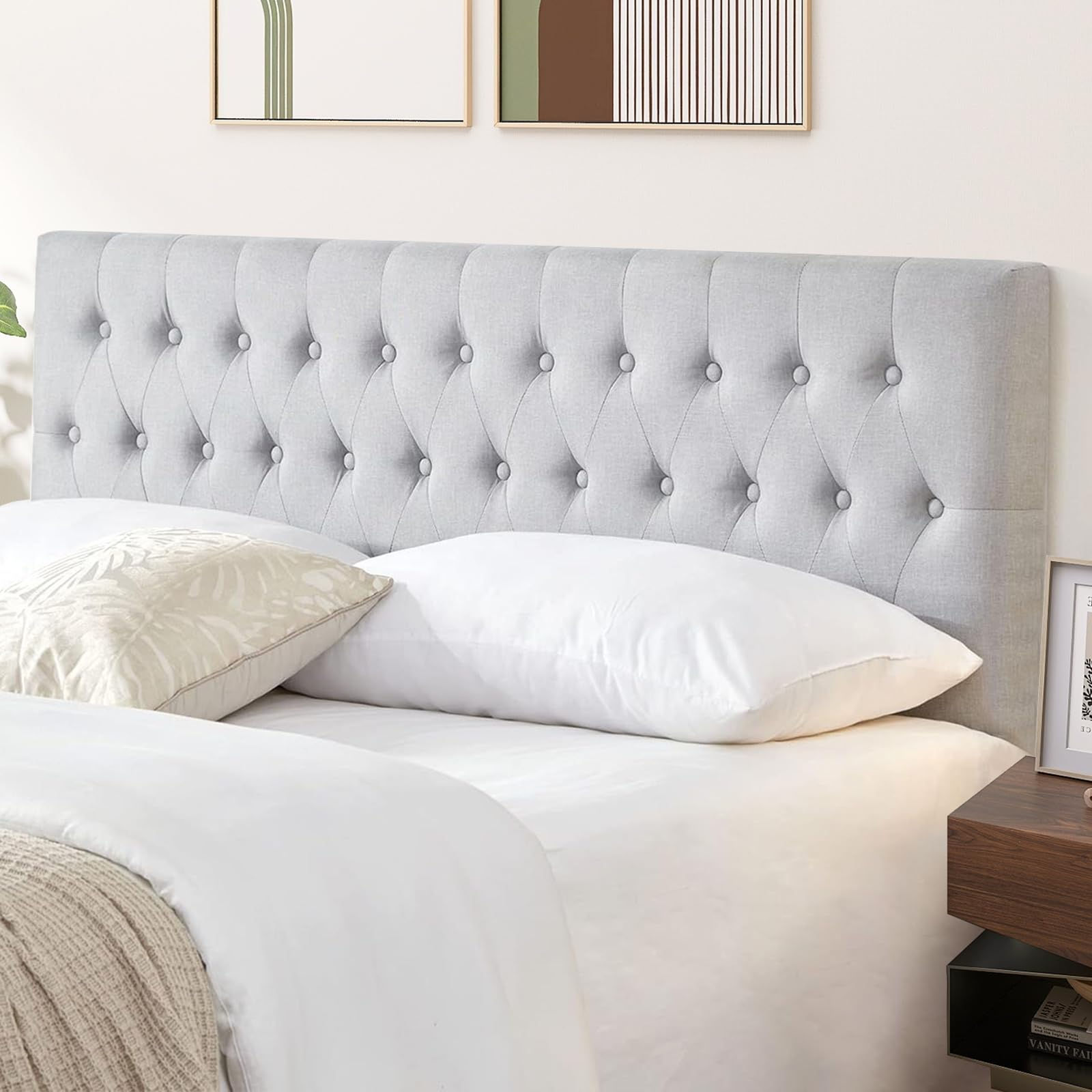 Kingfun Tufted Upholstered Queen Size Bed Headboard in Modern Button Design Adju