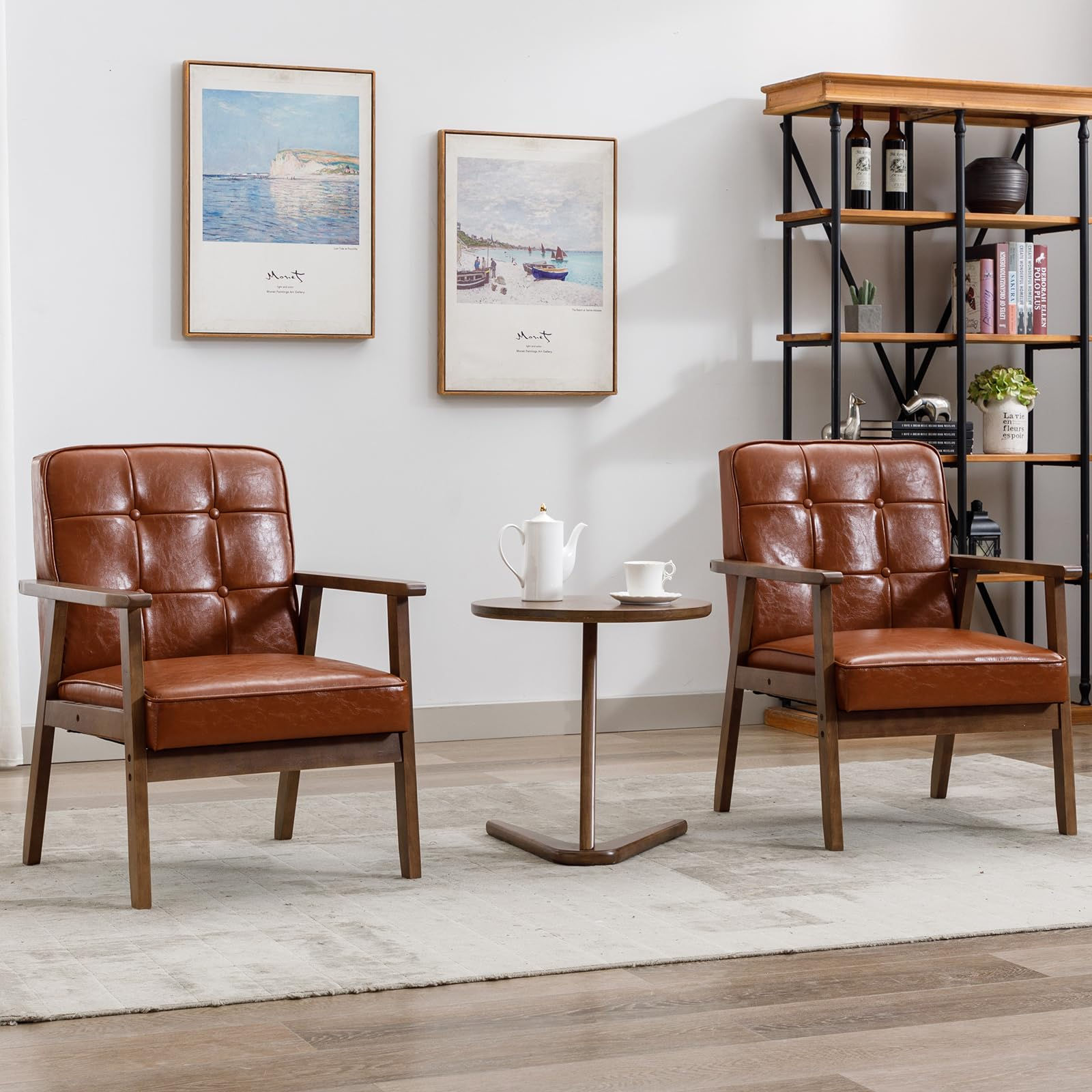 Okeysen Accent Chairs Set of 2 Mid Century Modern Accent Chair Retro Wood and Le