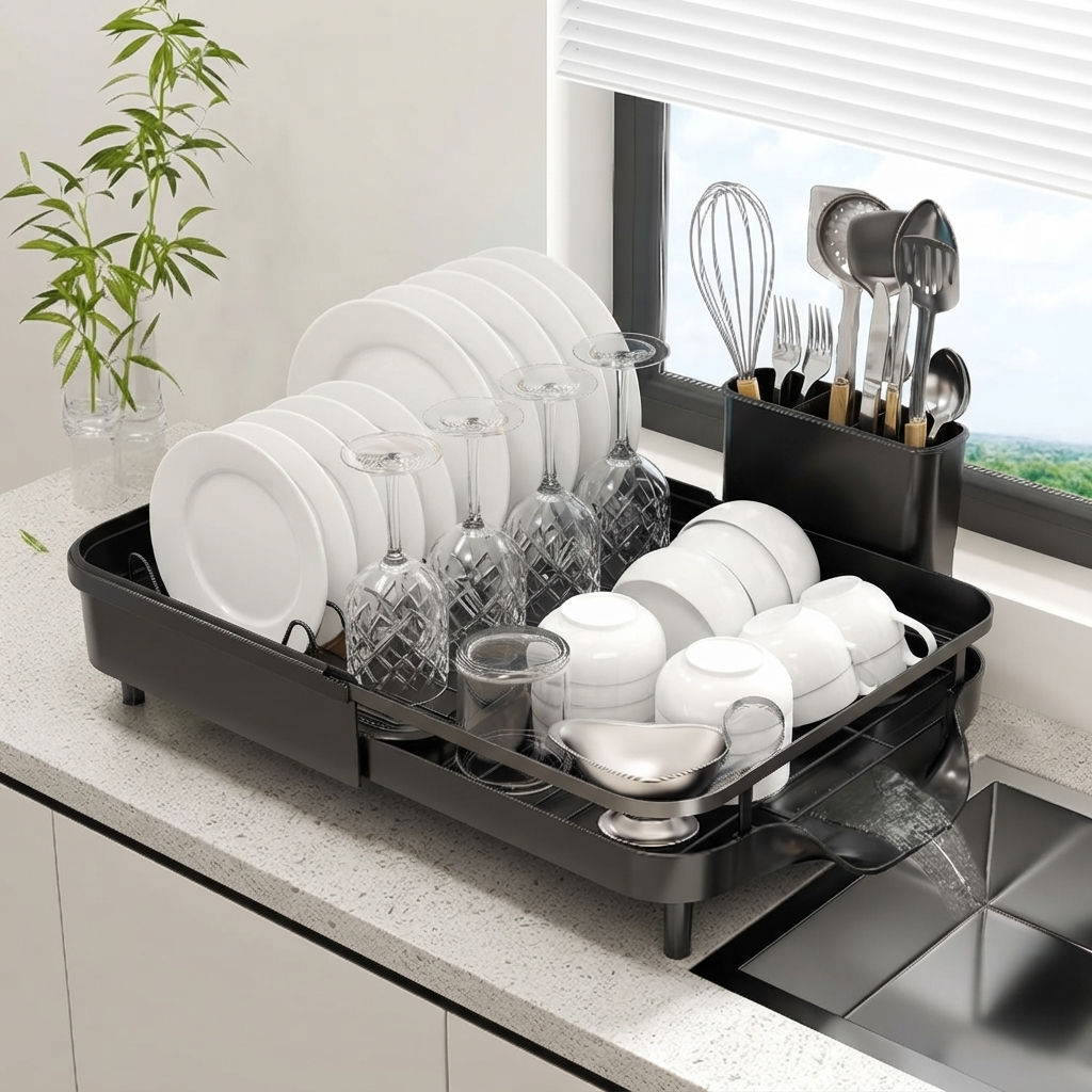 KLKE Expandable Dish Drying Rack,Dish Rack for Kitchen Counter-Dish Drainer with