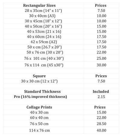 CMC-Photography Pricelist 2016