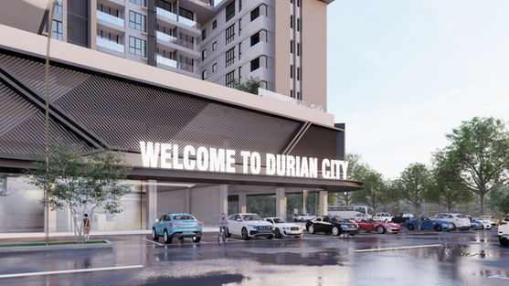 urban retail podium with welcoming signage, integrated with serviced apartment tower above.