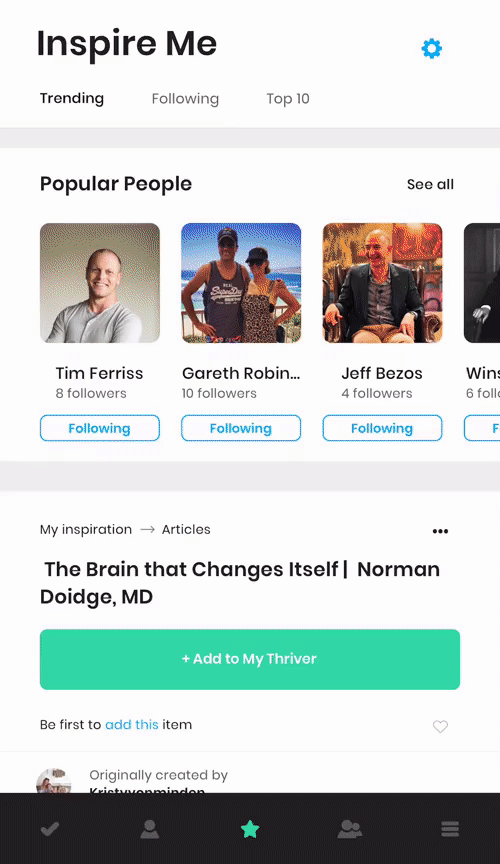 Animate gif of Thriver App in action