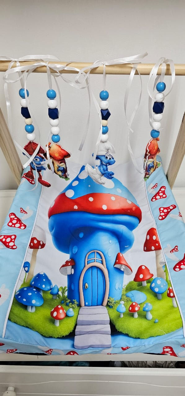 Thumbnail: Smurfy Blues - A playful nursery set featuring a charming cartoon-inspired design in vibrant blue tones. Perfect for adding a touch of fun and whimsy to your little one’s space. Crafted with high-quality materials for comfort and durability, this set is a lively addition to any nursery or a thoughtful gift for new parents.
