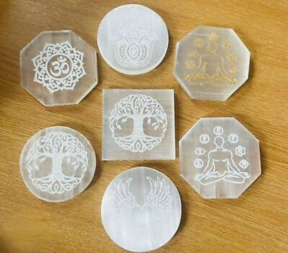 Thumbnail: Pyrite Laxmi yantra with selenite plate.