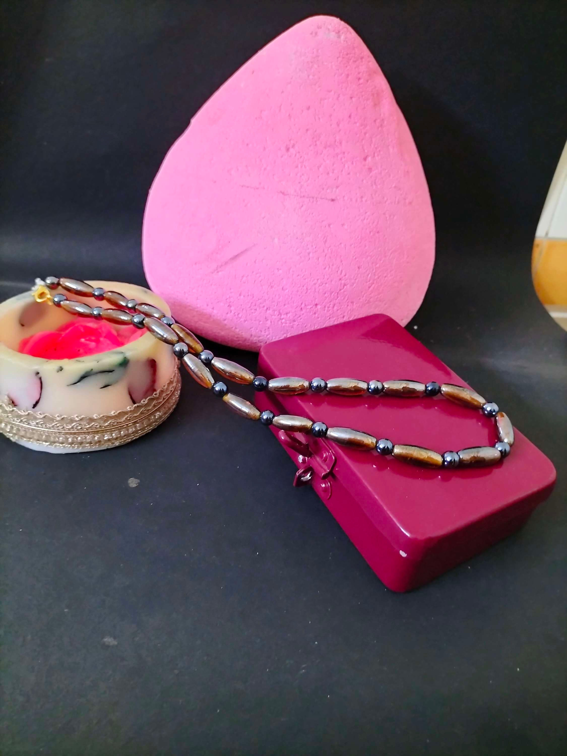 Handmade glass bead long chain.