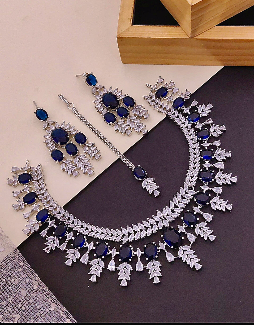 American diamond with maang thika necklace set 