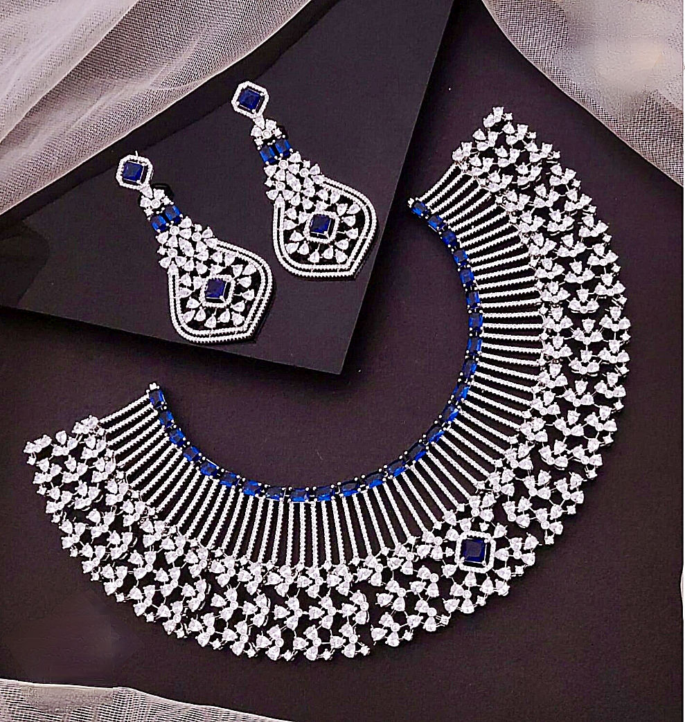 American diamond rhodium necklace set 