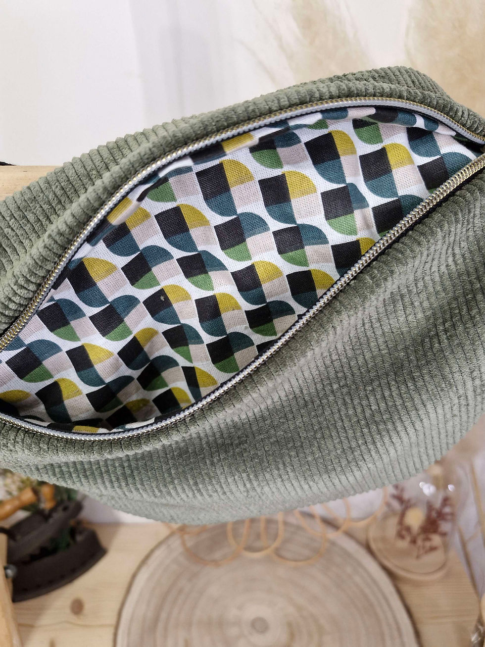 Miniature : Banane Velours Kaki Carreaux vert