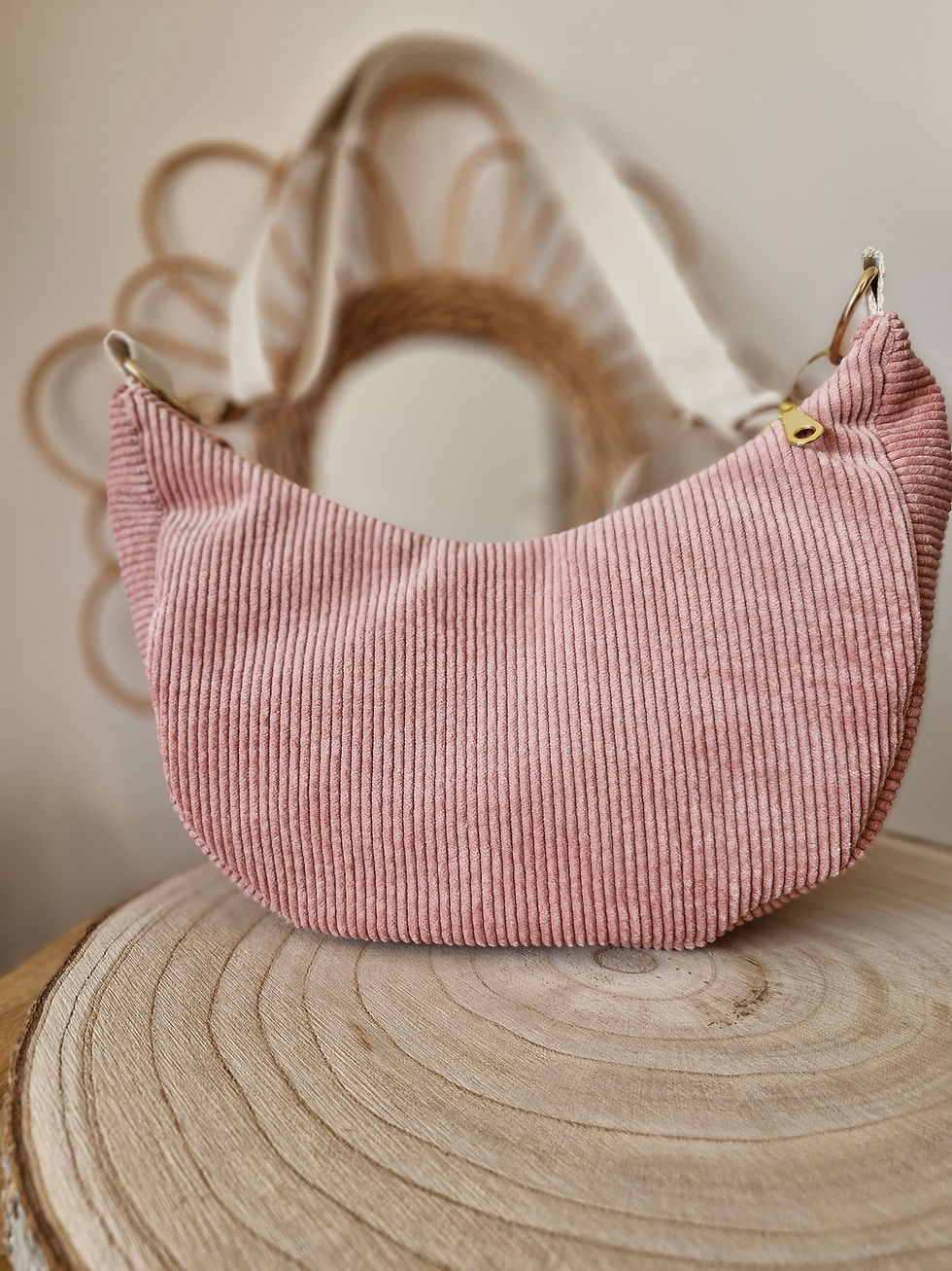 Sac Demi-lune velours côtelé Rose
