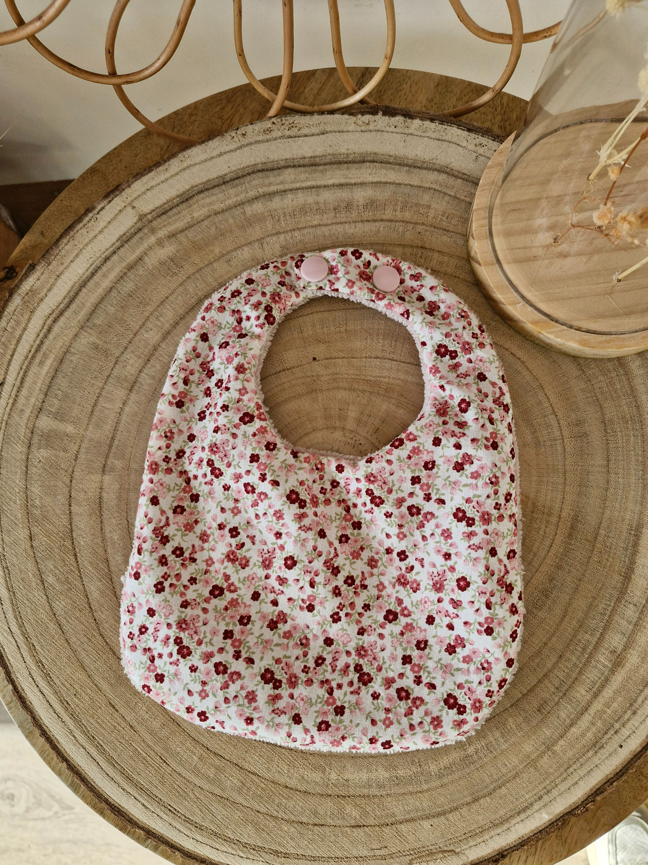 Bavoir Bébé Fleuri Rose