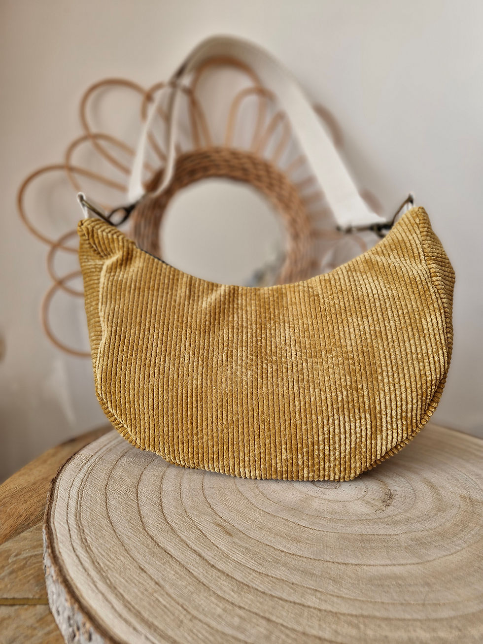 Sac Demi-lune velours côtelé Moutarde