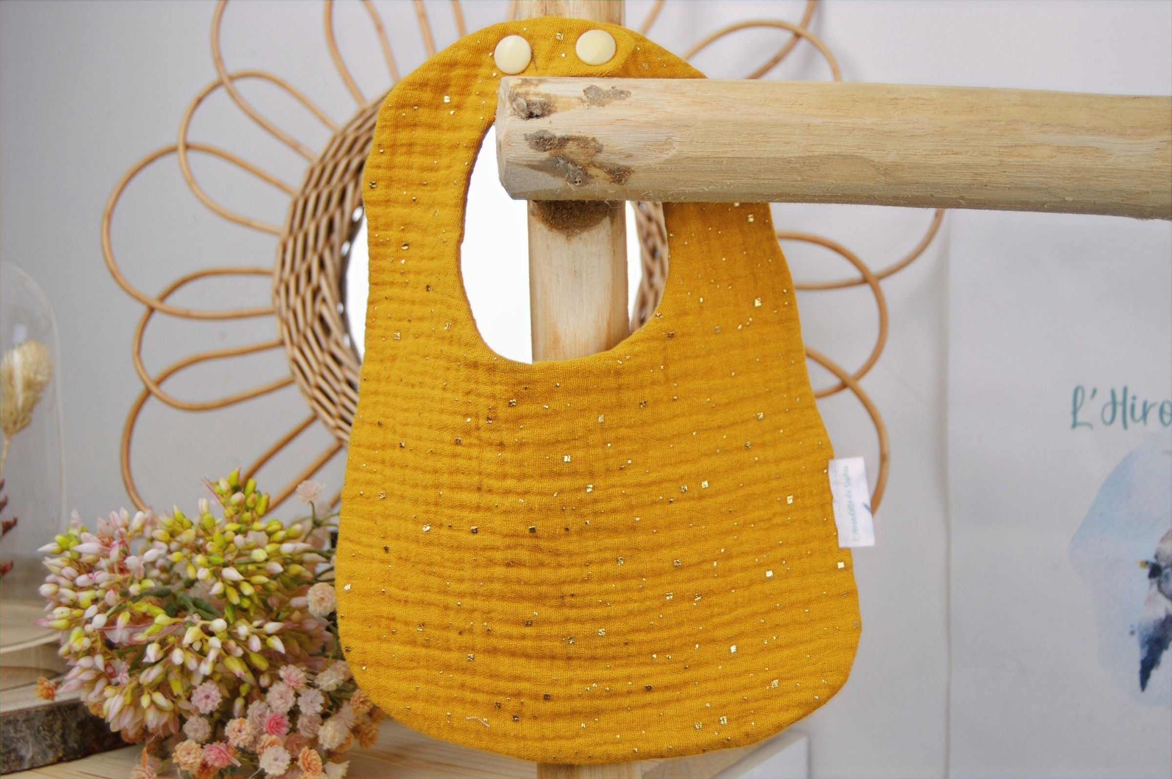 Bavoir double gaze moutarde