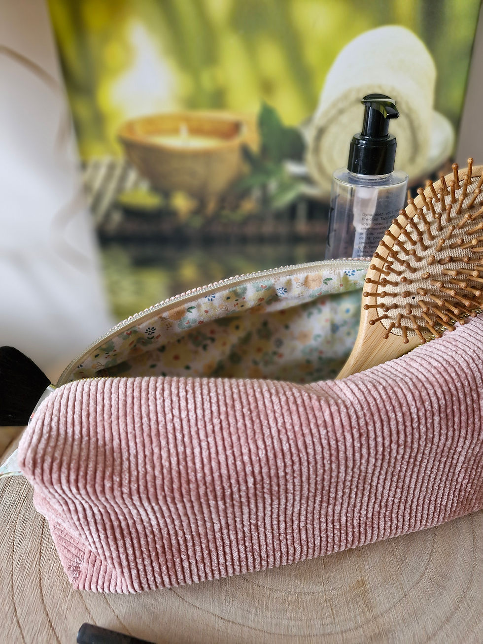 Miniature : trousse de toilette velours rose dessus