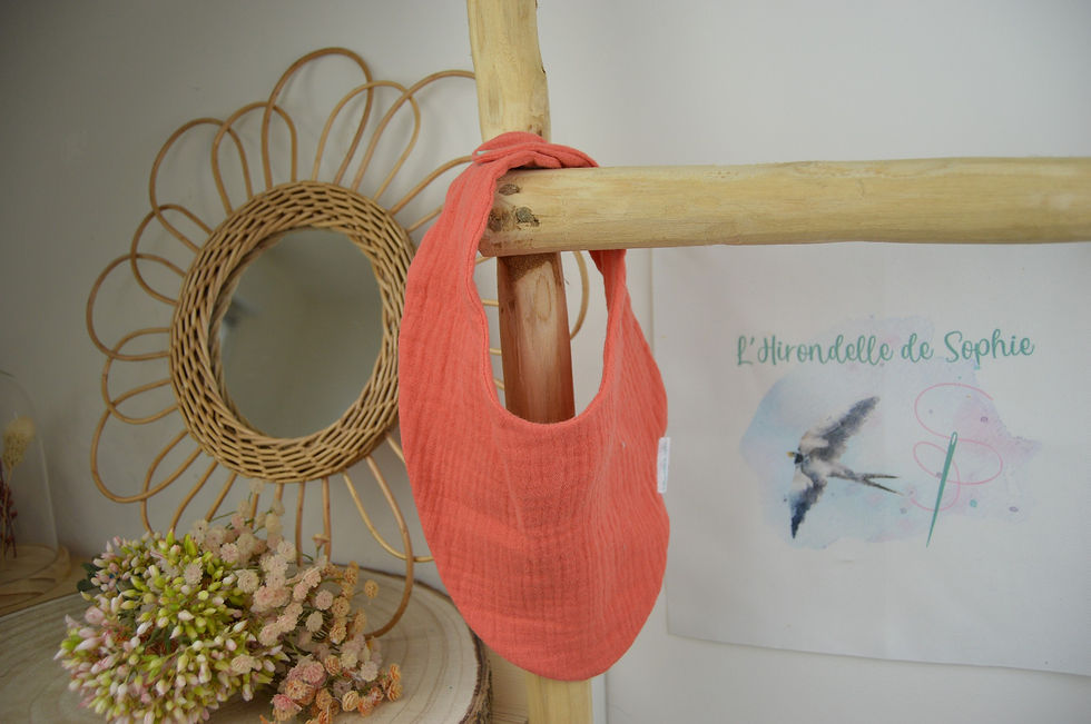 Bavoir bandana double gaze orange fait main