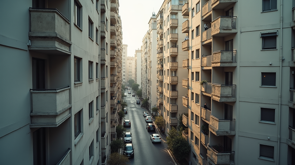 High angle view of rental apartment building exterior