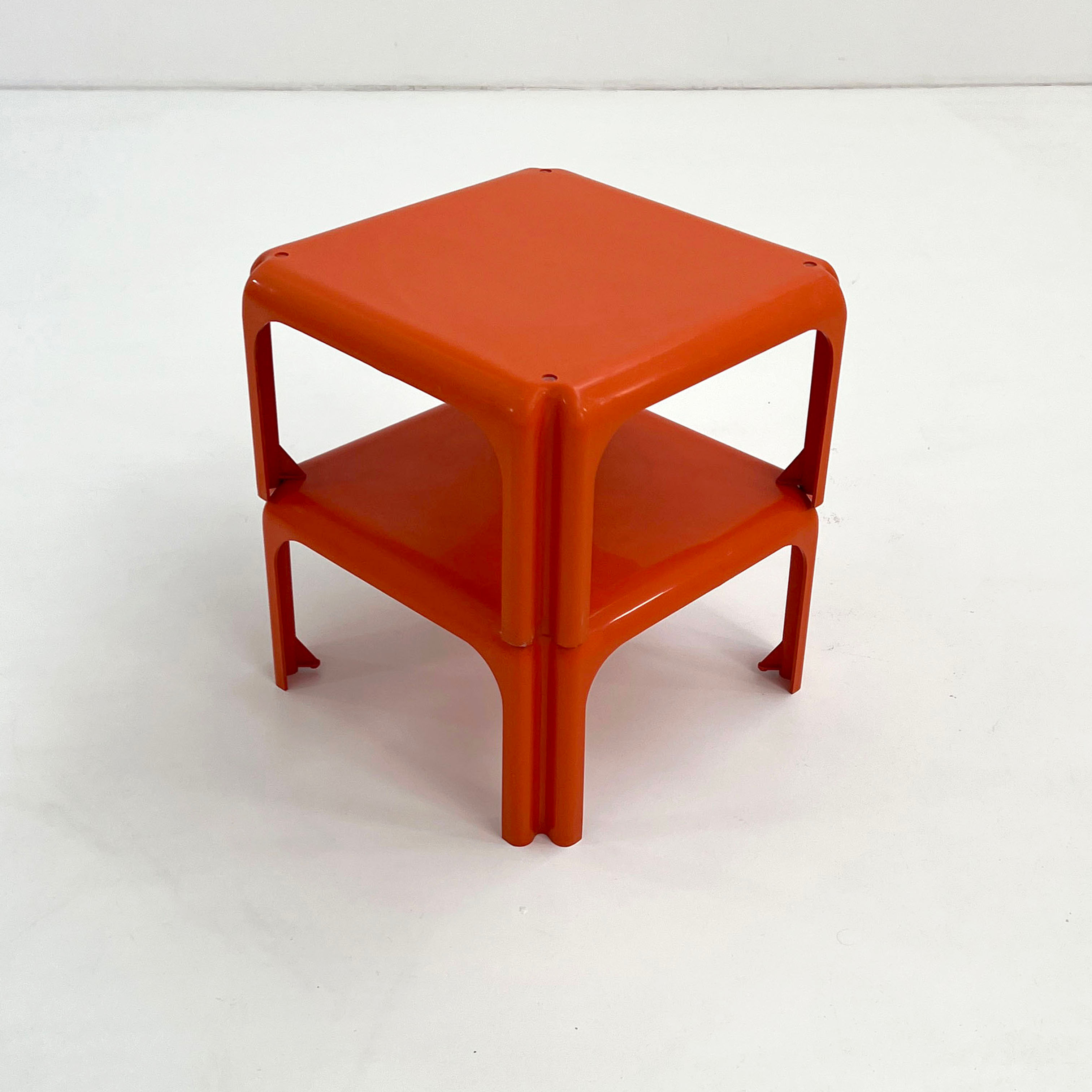 Pair of Orange Elena Stacking Tables by Vico Magistretti for Metra, 1970s - SOLD