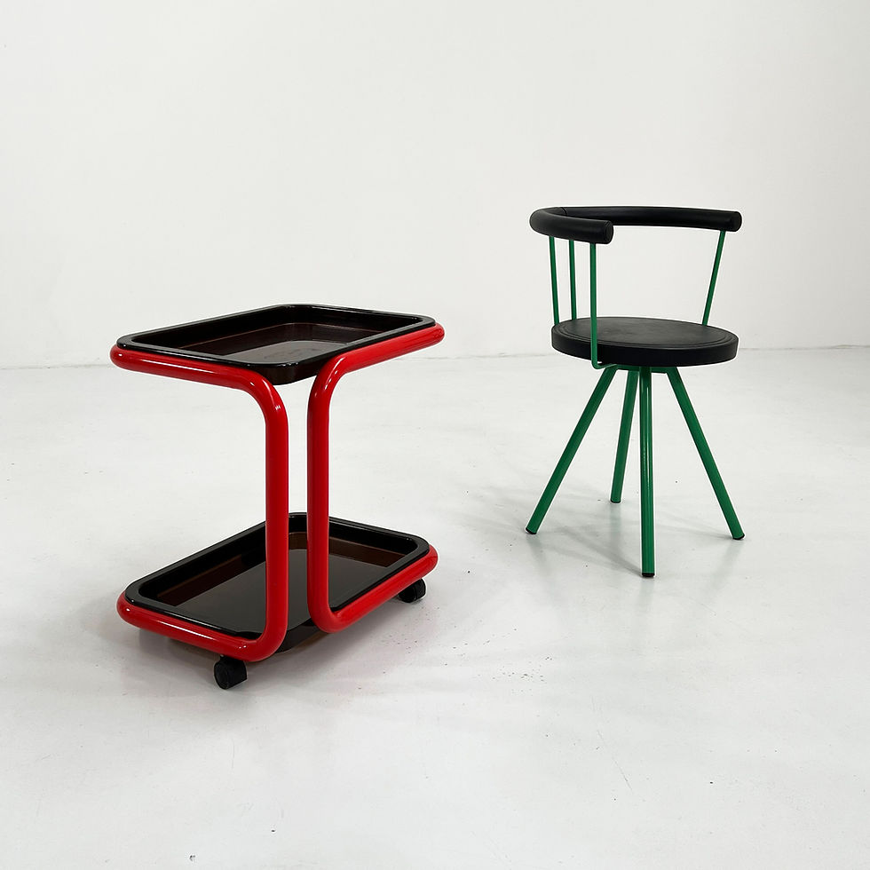 Thumbnail: Red Tubular Trolley or Side Table on Wheels, 1970s - SOLD