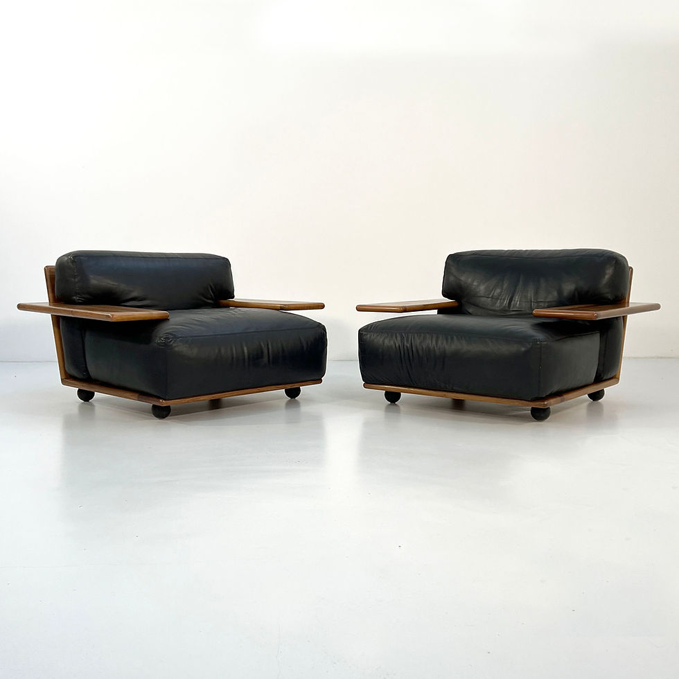Pair of Pianura Armchairs in Black Leather by Mario Bellini for Cassina, 1970s
