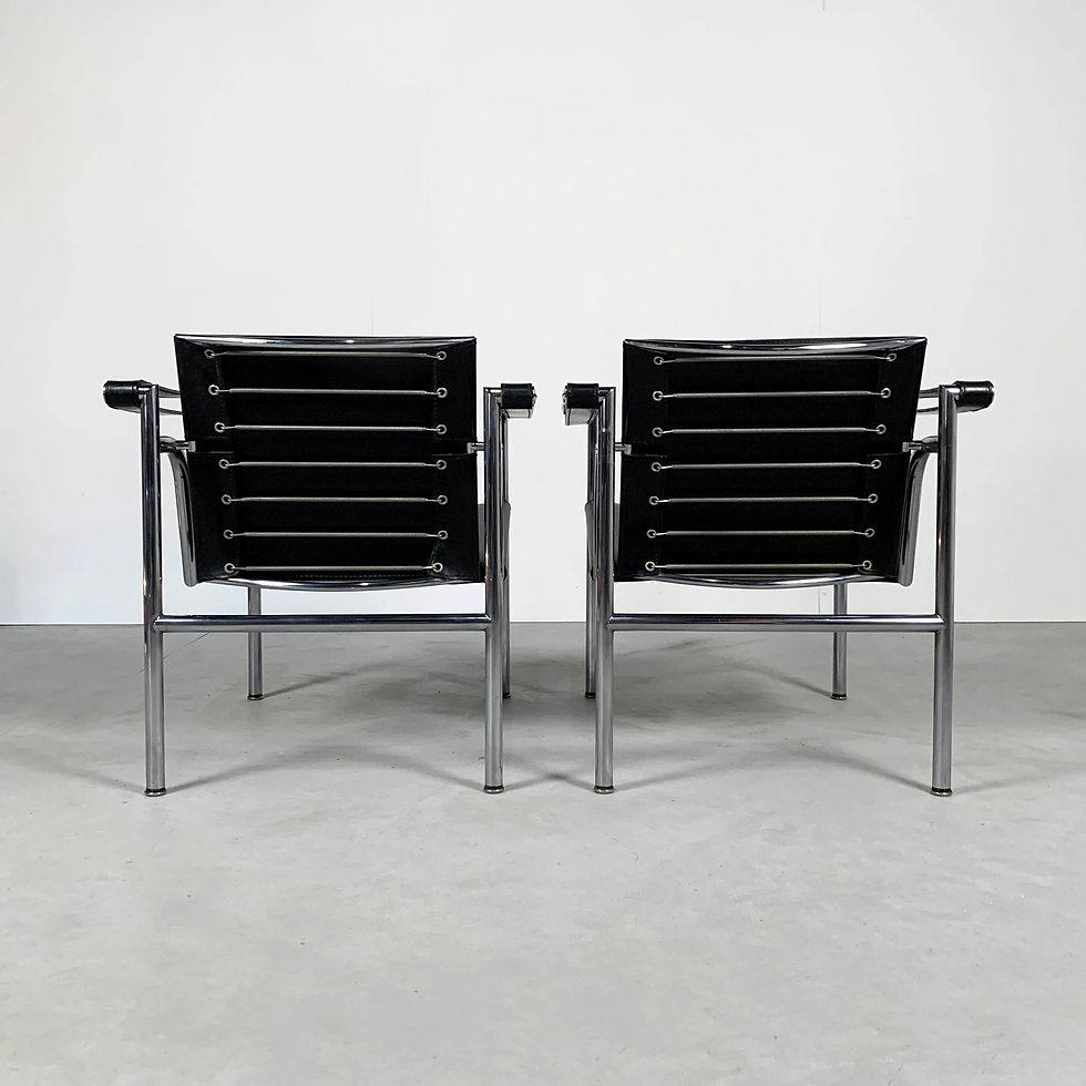 Thumbnail: Pair of Black Leather LC1 Armchairs by Le Corbusier for Cassina, 1970s - SOLD