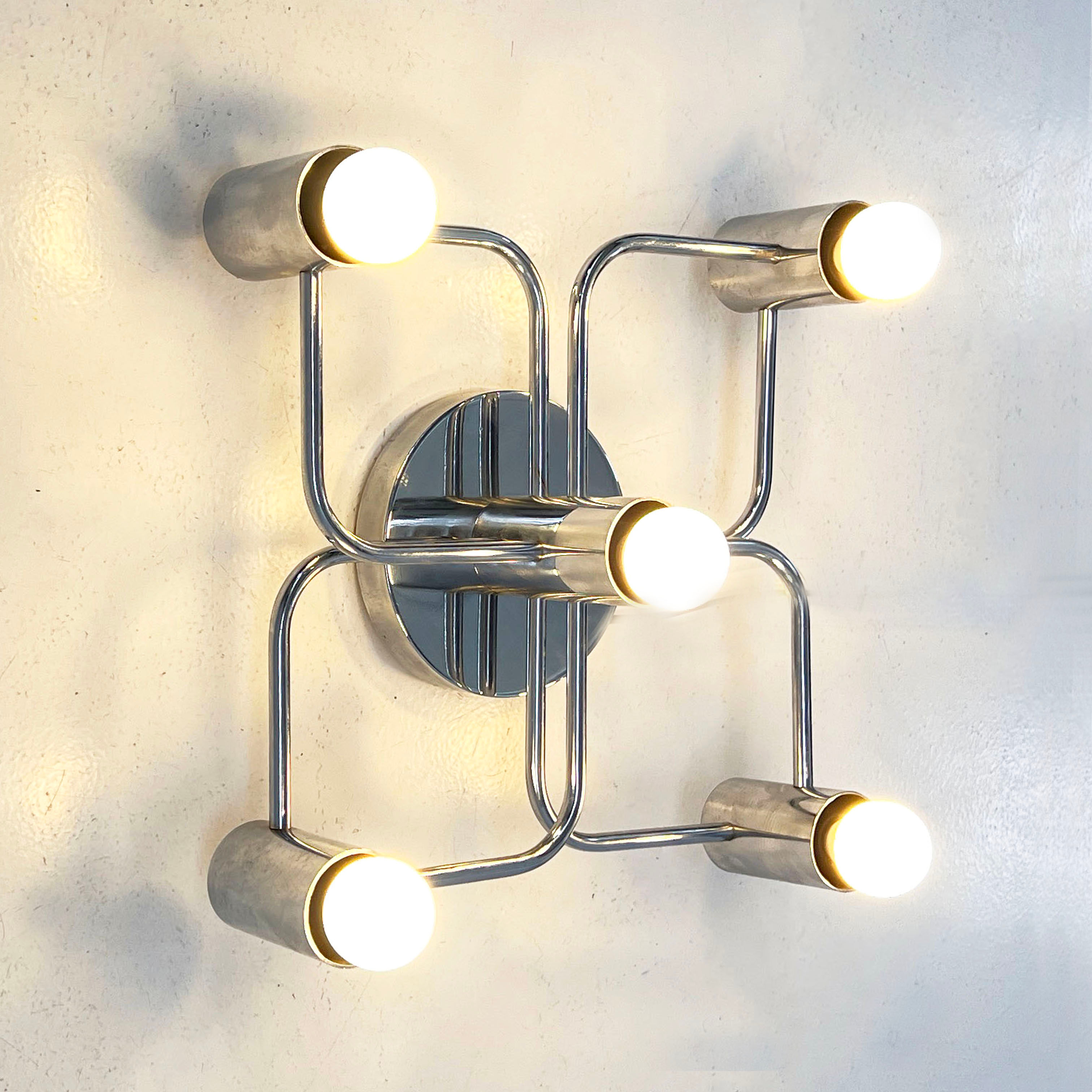 5 Bulbs Chromed Sconce by Gaetano Sciolari for Leola, 1970s - SOLD