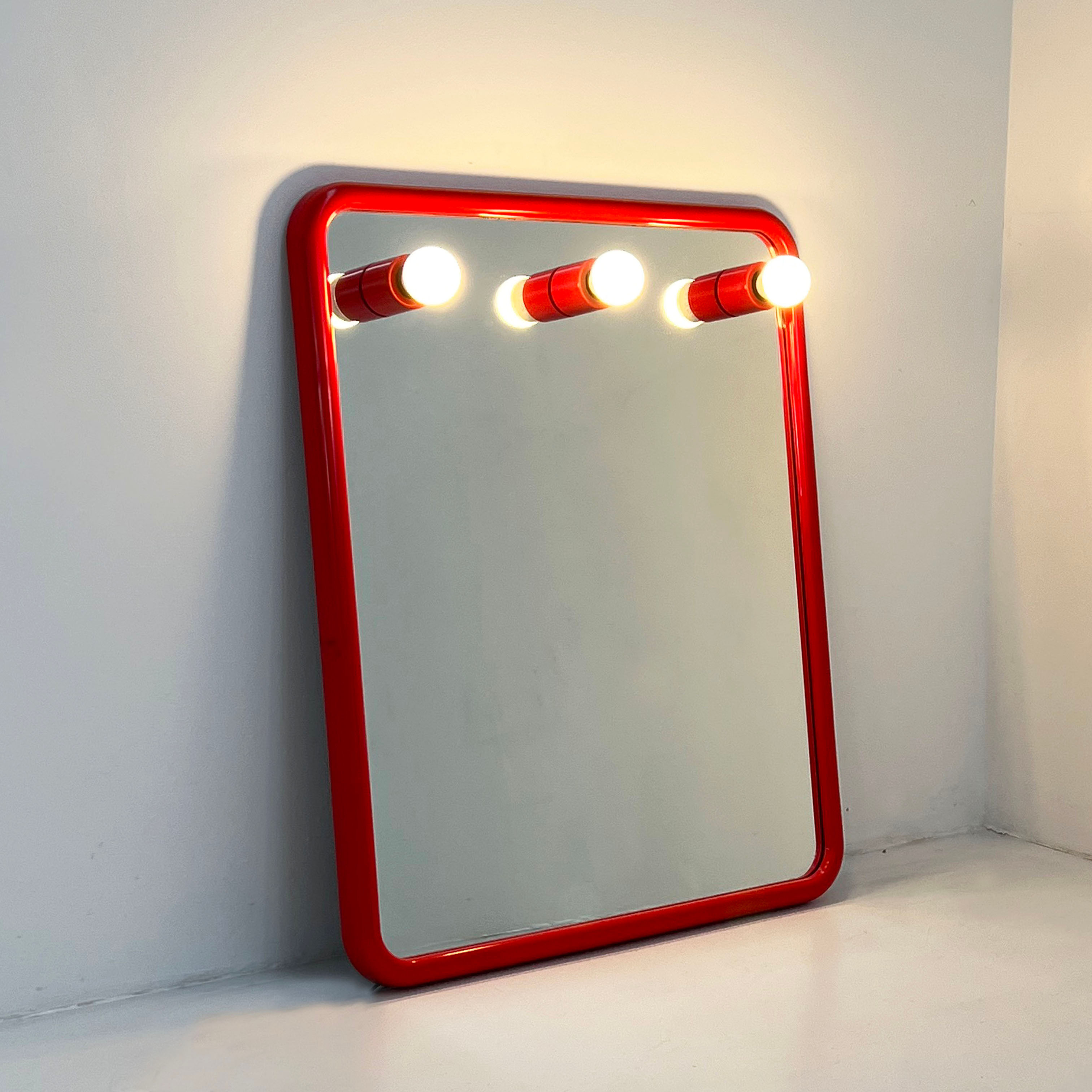 Red Vanity Mirror in Plastic from Gedy, 1970s - SOLD