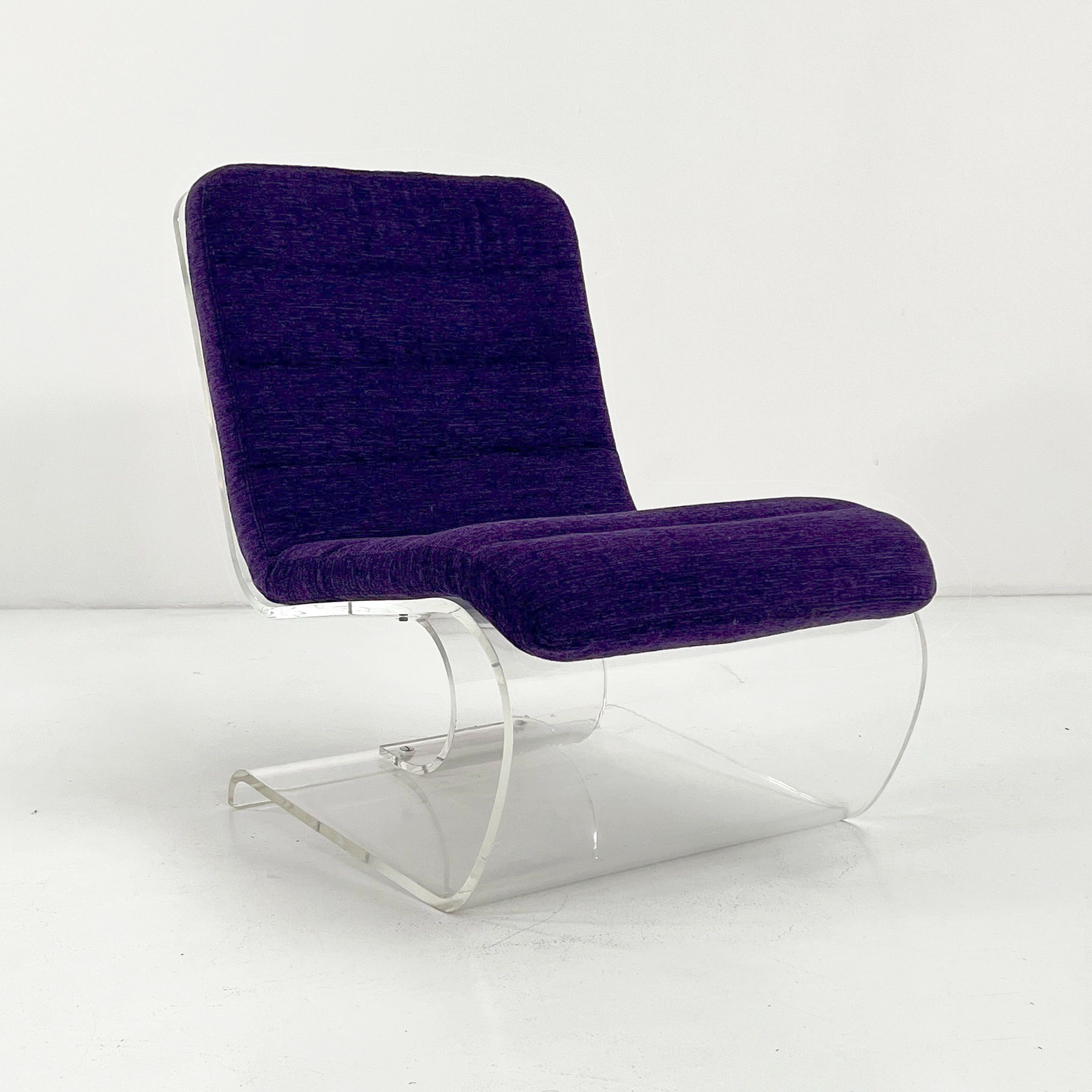 Space Age Lounge Chair in Plexiglass with Purple Cushion, 1970s