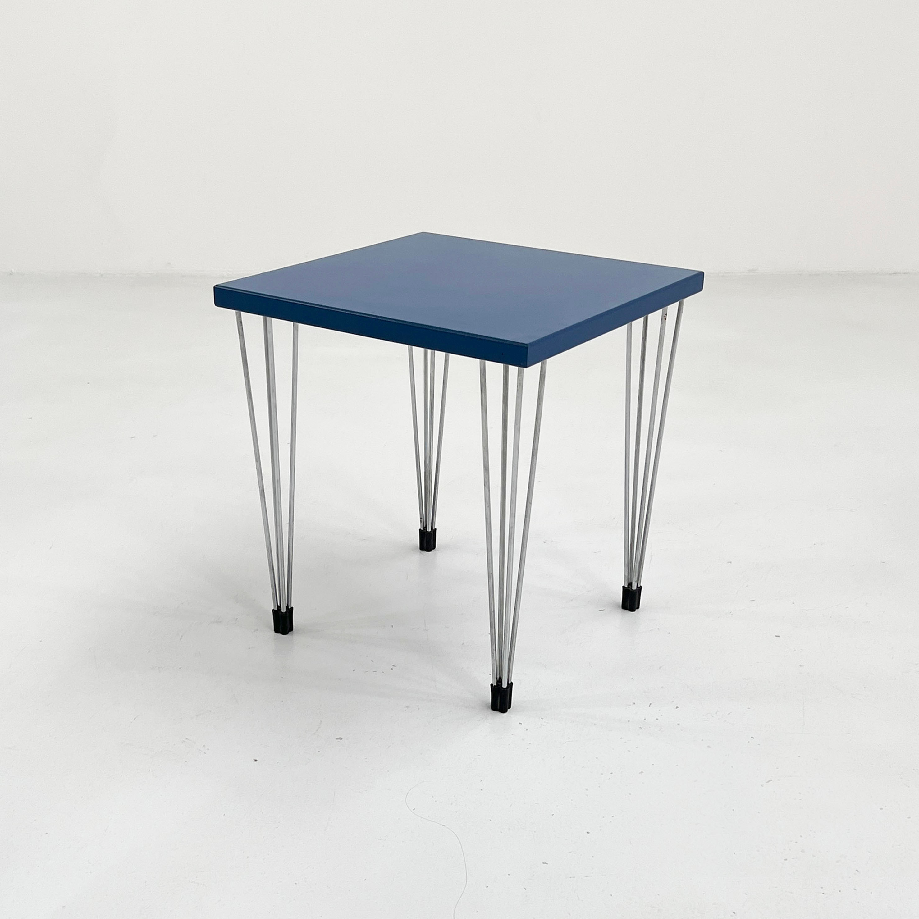 Blue Danish Pin Leg Side Table from Pin Age, 1980s - SOLD