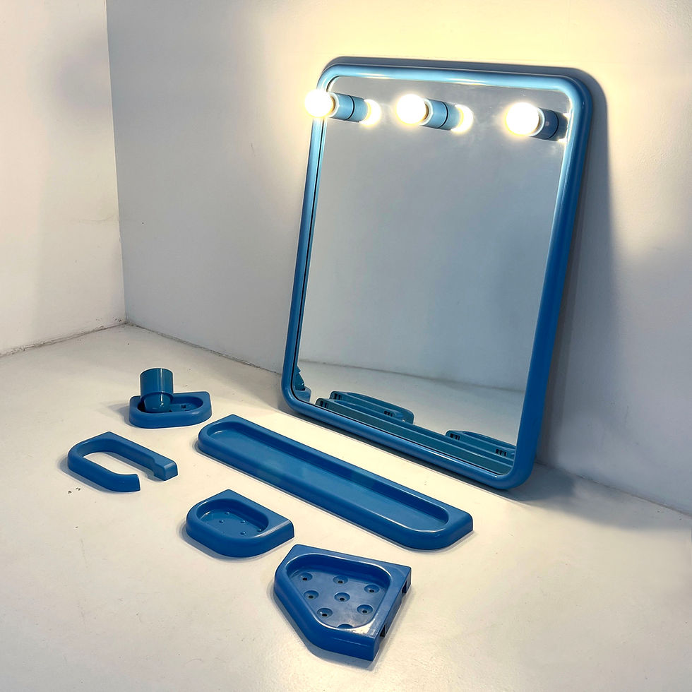 Thumbnail: Blue Bathroom Set with Mirror from Gedy, 1970s