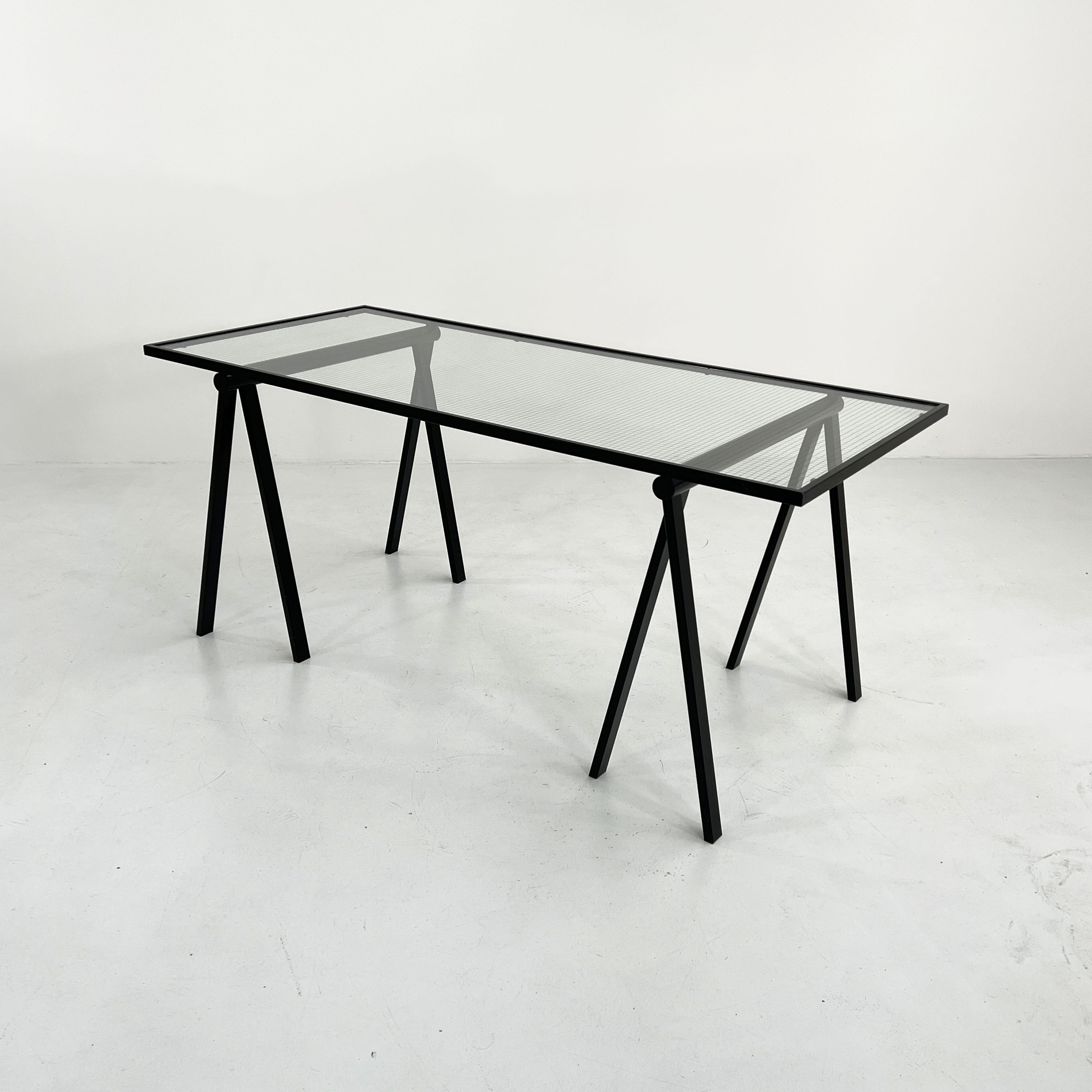Trestle Steel & Glass Desk by Rodney Kinsman for Bieffeplast, 1980s - SOLD
