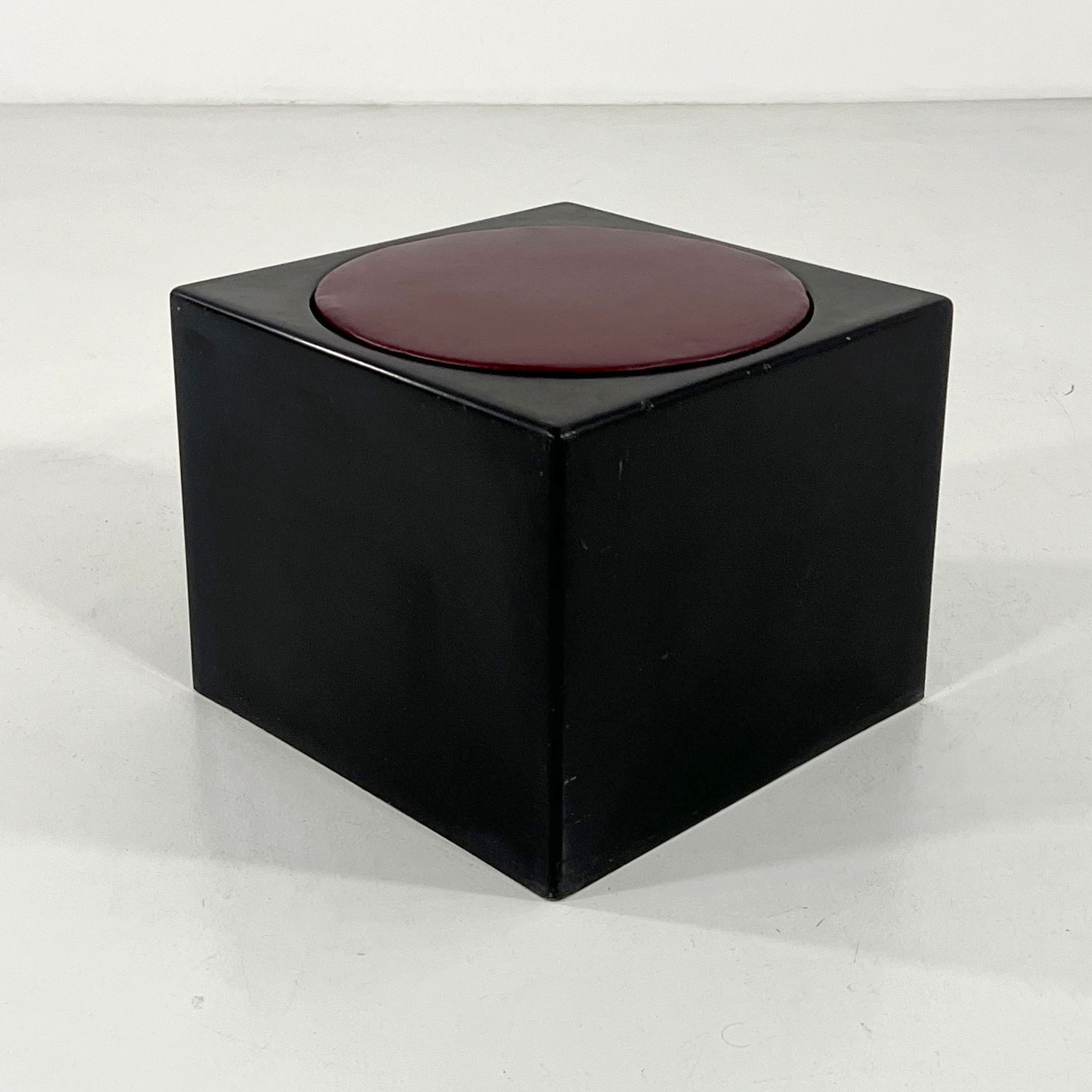 Black & Burgundy Cube Stool Il Kubile from MIM Roma, 1970s